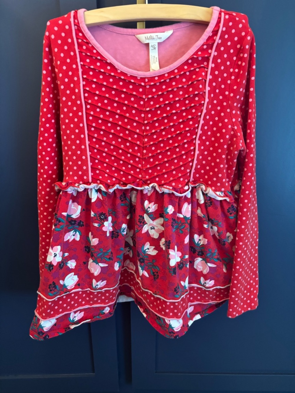 Matilda Jane Red & Pink Polka Dot Pleated Top